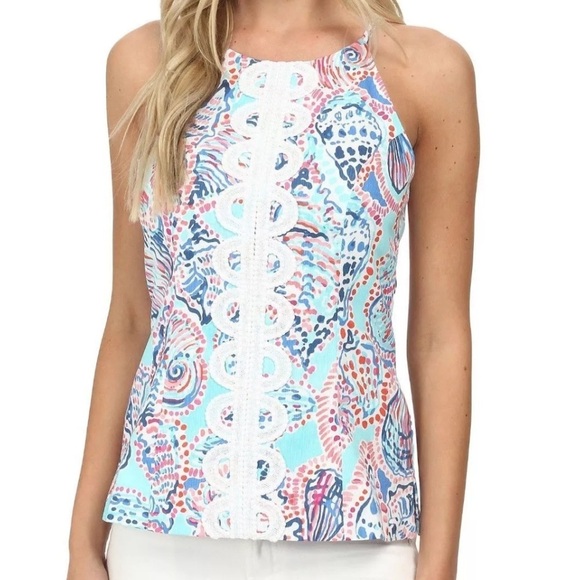 Lilly Pulitzer Tops - Lilly Pulitzer Anabelle - Shell Me About It - racer back contrast lace top Sz 6